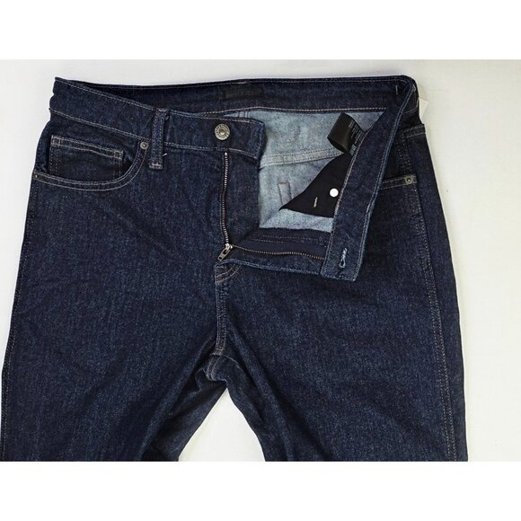 Uniqlo Size 28X27 Womens Slim Straight Mid Rise Kaihara Fabric Blue Denim Jeans - Picture 12 of 12